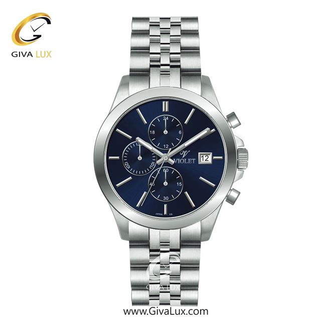 ساعت مچی اورجینال مردانه ویولت VIOLET سه موتوره کرنوگراف نقره ای | نقره ای| سرمه ای| کد رفرنس 0566